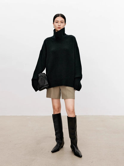 Thickened turtleneck 100% pure cashmere sweater women's loose lazy knit silhouette sweater European products