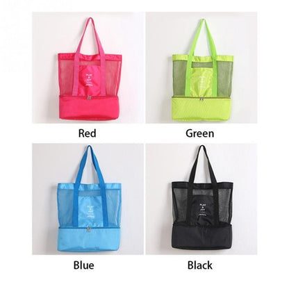 High Capacity Women Mesh Transparent Bag Double-layer Heat Preservation Large Picnic Beach Bags Tote Office Lunch Snacks Bag