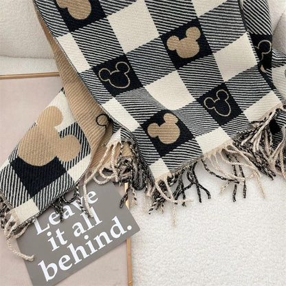 Lenço Feminino Kawaii Disney Mickey Lenço Macio de Caxemira Fofo Desenho Animado Moda Meninas Outono e Inverno Quente Cachecol Grosso Presentes