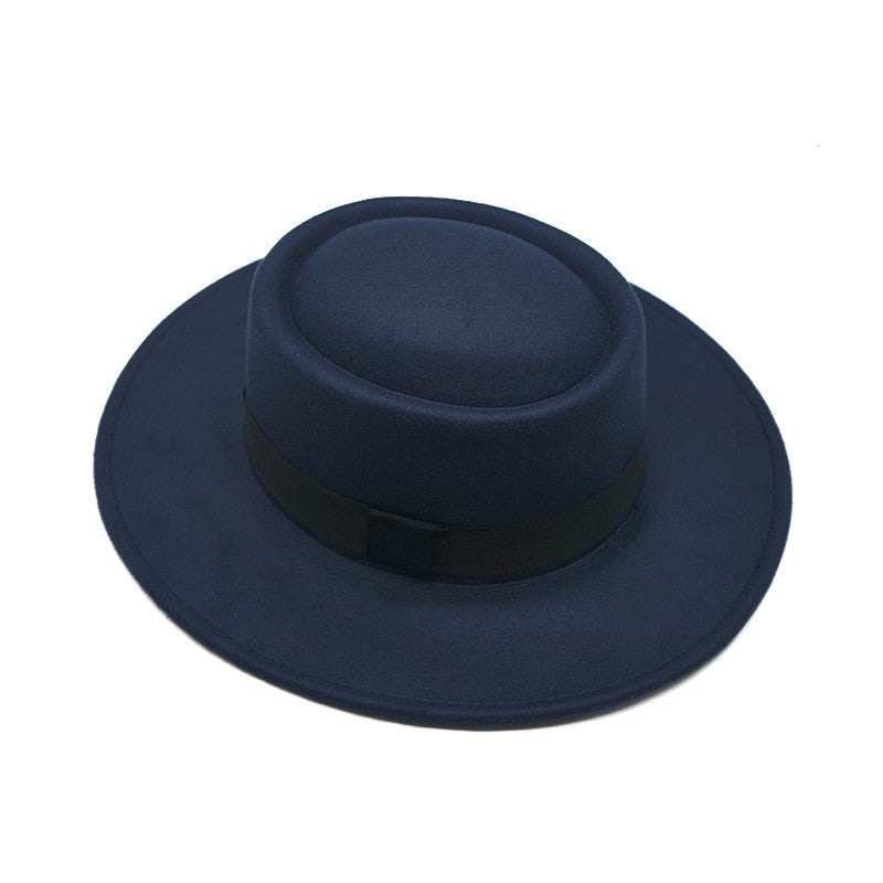 Red fedora hat men's flat top hat ladies felt jazz hat oval hat Panama new hip-hop fedora hat flat brim wholesale
