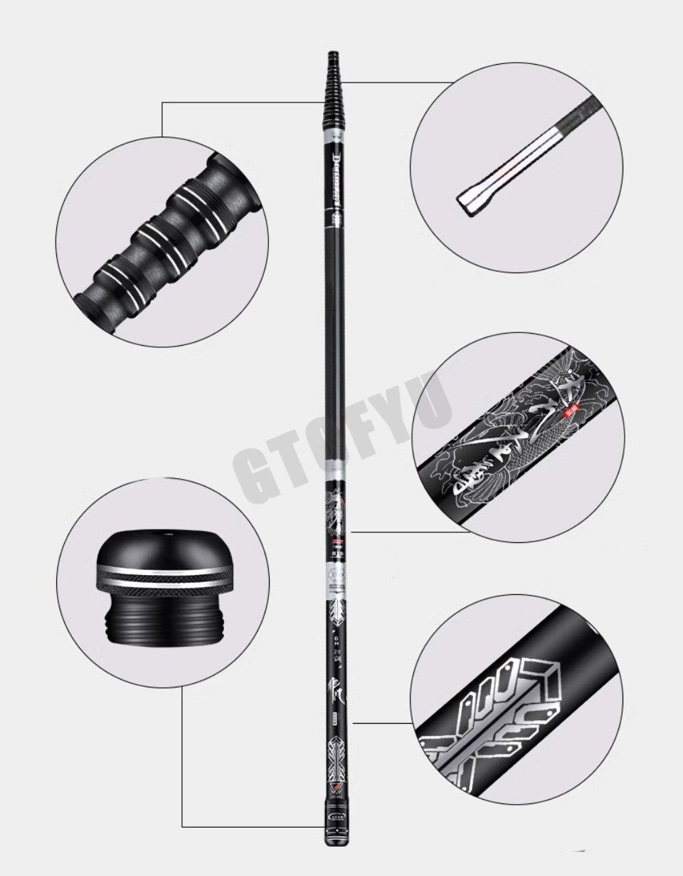 Conjunto Ultraleve de Vara de Pesca e Carretilha Oca de Múltiplas Posições de Alto Carbono Variável 4.5-10M Super Rígida para Rio