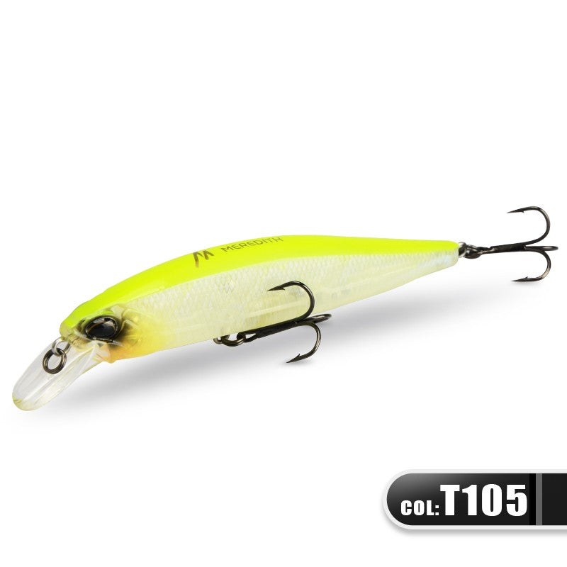 MEREDITH JERK MINNOW 100F 14g Flutuante Wobbler Isca de Pesca 24 Cores Isca Minnow Isca Dura Qualidade Profissional Profundidade0.8-1.0m