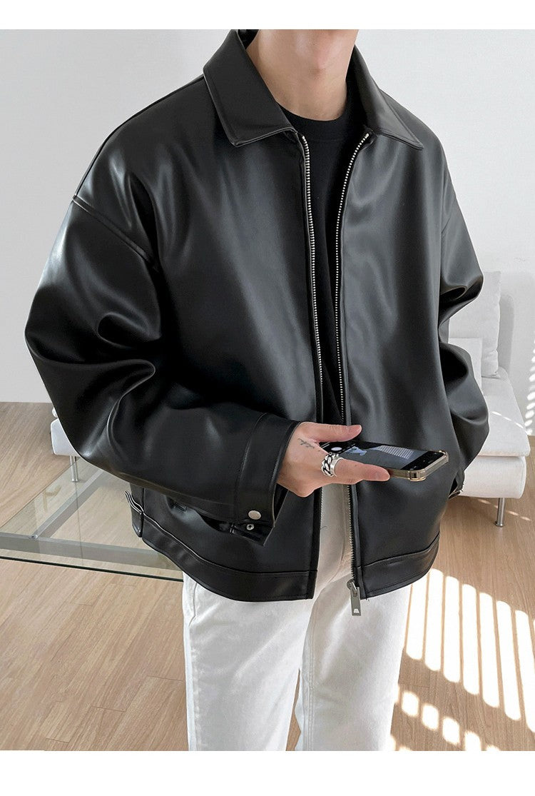 Mauroicardi Spring Autumn Cool Luxury Short Black Soft Light Pu Leather Jacket Men Zipper Casual Mens Jackets and Coats Fashion