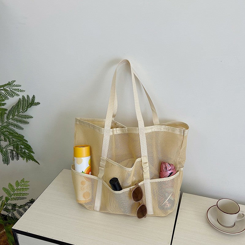 Foldable Lightweight Beach Bags Large Capacity Grocery Produce Tote Bag Beach Shoulder Bag Women's Casual Shopping Bags