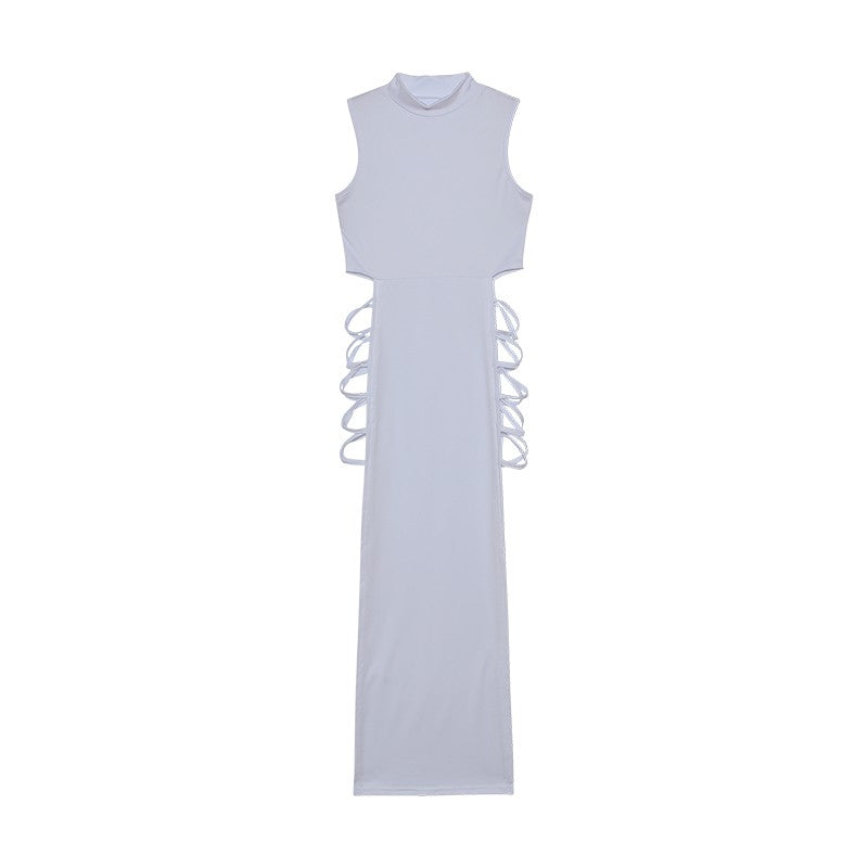 Criss Cross Cut Out Dress, Sexy Bodycon Mock Neck Sleeveless Dress, Women's Clot