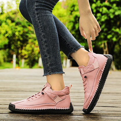 New Fashion Sneakers Handmade Leather Women's Shoes Mid-Top Women Casual Flats Shoes Slip on Loafers Zapatillas De Mujer