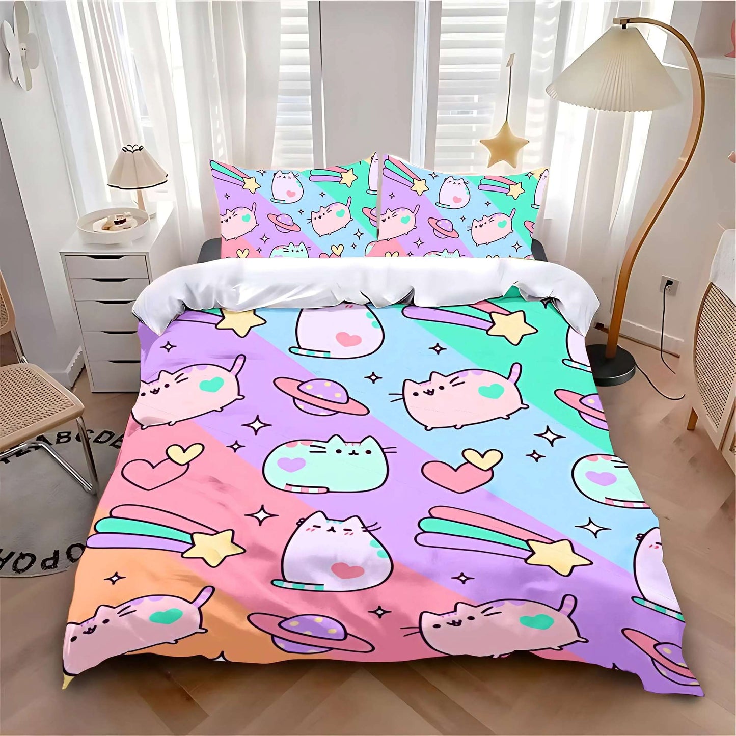 MINISO-Cat Duvet Cover Pillowcase Bedding Set Cartoon P-PusheenS Cat Adult Boy Girl Bedroom Decoration Children