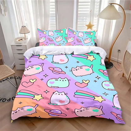 MINISO-Cat Duvet Cover Pillowcase Bedding Set Cartoon P-PusheenS Cat Adult Boy Girl Bedroom Decoration Children