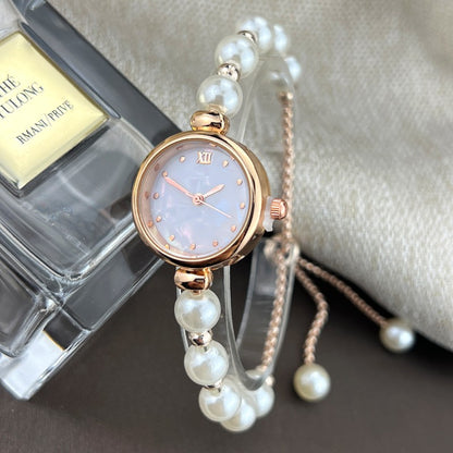 French Romantic Pearl Pull Cord Handheld Watch Elegant Small Fashion Bracelet Quartz Wristwatch Stylish Portable Timepiece