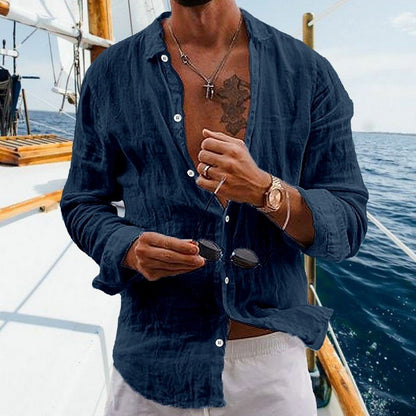 New Men's Spring Summer Shirt Cotton Comfortable Casual Lapel Cardigan Striped Single Breasted Long Sleeve Tops