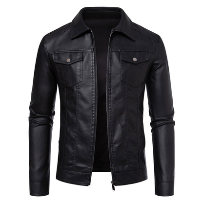 Men's Leather Jacket 2025 New Spring Autumn Winter Korean Style Slim Fit Trendy Fleece Lined Thickened Motorcycle Jacket Men's