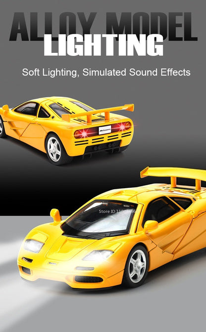 1:32 720S F1 Modelo Miniatura Carros Esportivos Liga Fundida Ornamento Supercarros Som Luz Portas Abertas Puxar Para Trás Presentes Infantis