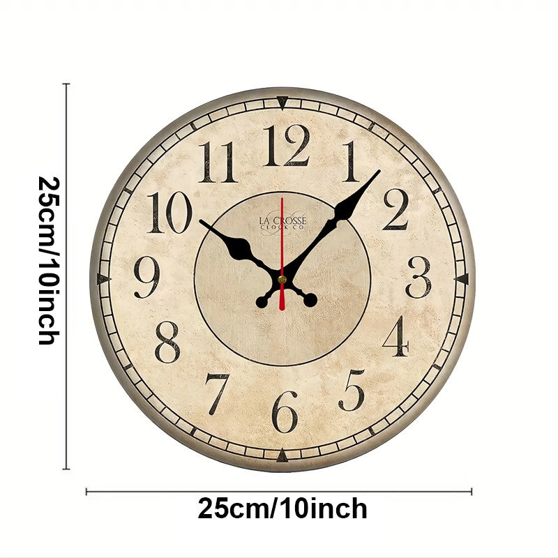 Beige & Black Wooden Round Silent Hanging Wall Clock, Suitable For Living Room, Office, Study Room, Bedroom, Home Decoration