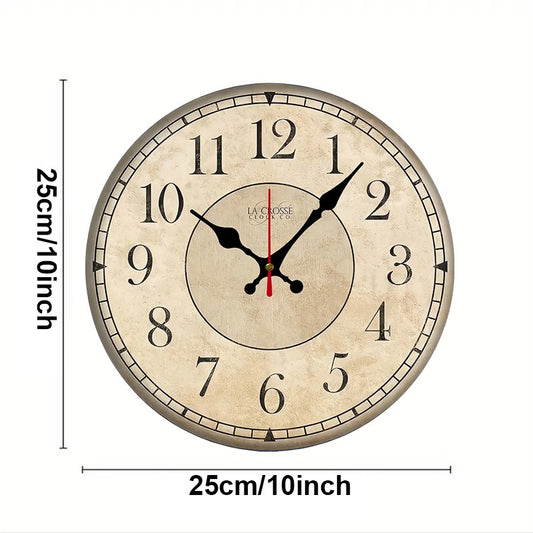 Beige & Black Wooden Round Silent Hanging Wall Clock, Suitable For Living Room, Office, Study Room, Bedroom, Home Decoration