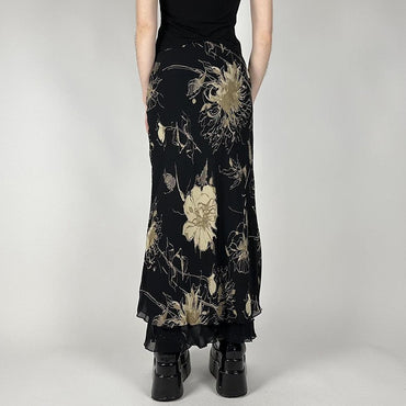 Goth Dark Y2K Aestheics Double Layer Mesh A-line Skirt Women Fashion Florals Pri