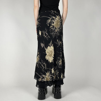 Goth Dark Y2K Aestheics Double Layer Mesh A-line Skirt Women Fashion Florals Pri