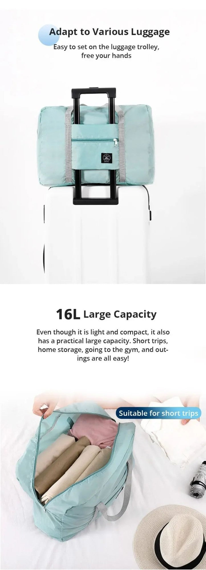 2 Pack Foldable Lightweight Travel Duffel Bag - Water Resistant Carry on Luggage for Overnight Hospital Gym Sports Tote