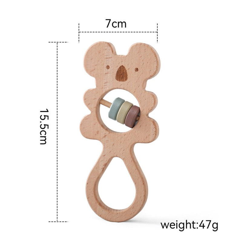 Baby Wooden Koala Hand Rattles Teether Toys Wooden Ring Montessori Toys Owl Shape Musical Rattle  for Baby Gifts Teething Toys