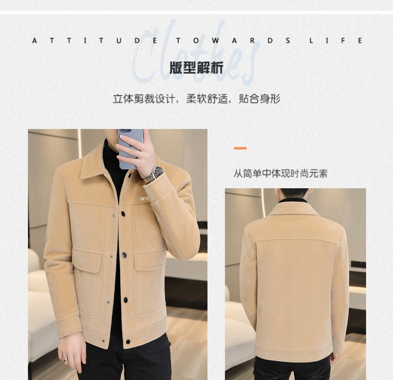 2022 Winter Wool Blends Jacket Plush Velvet and Short Thicken Trench Coat Casual Business Woolen Overcoat Social Men Clothing