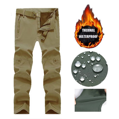 Men Winter Autumn Warm Fleece Pants Waterproof Hiking Camping Climbing Cargo Military Tactical Casual Trousers Softshell Elastic