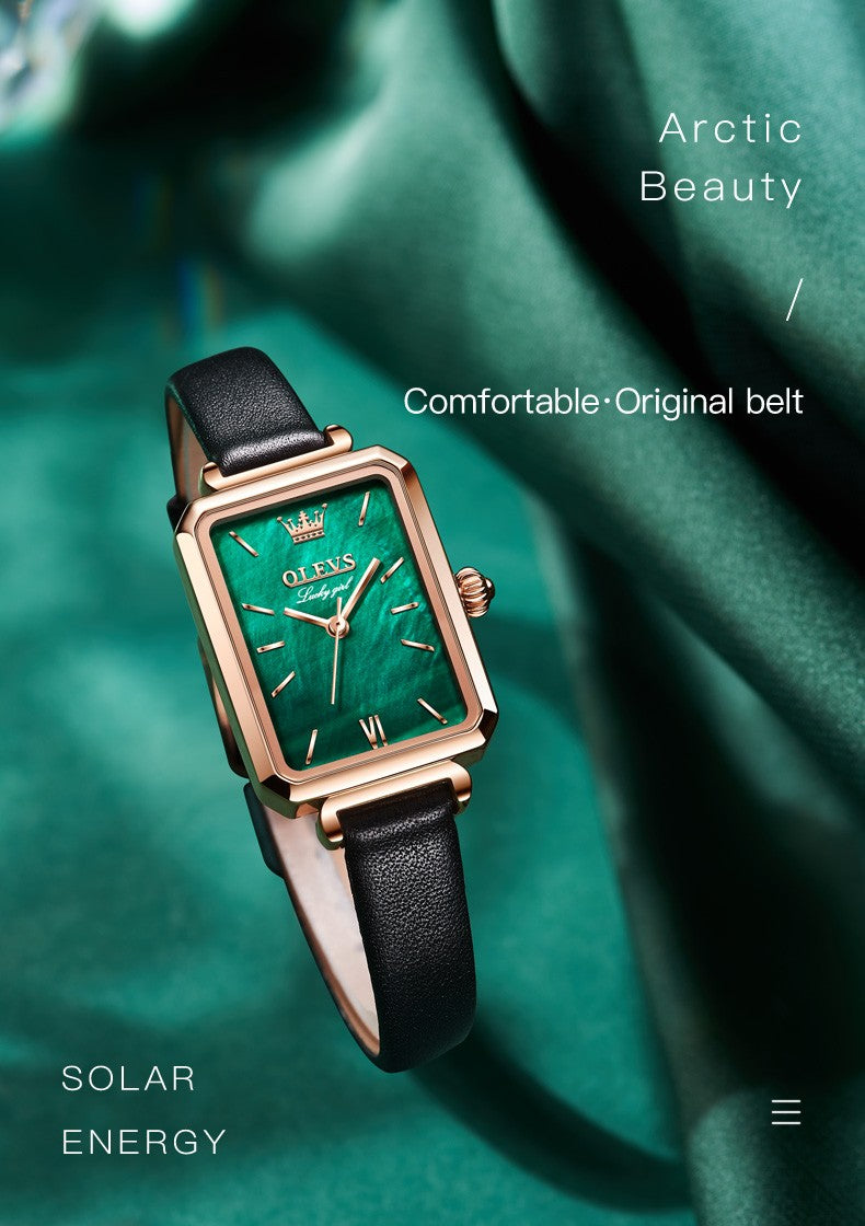 OLEVS 6624 Original Women Watch Luxury Top Green Square Waterproof Clock Fashion Elegant Brand Women Quartz Watch Reloj Mujer