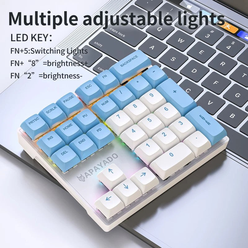 K33 Numeric Keypad Wired APAYADO 33key Mini Mechanical Numeric Keyboard Colorful Lighting for Finance accounting Workers