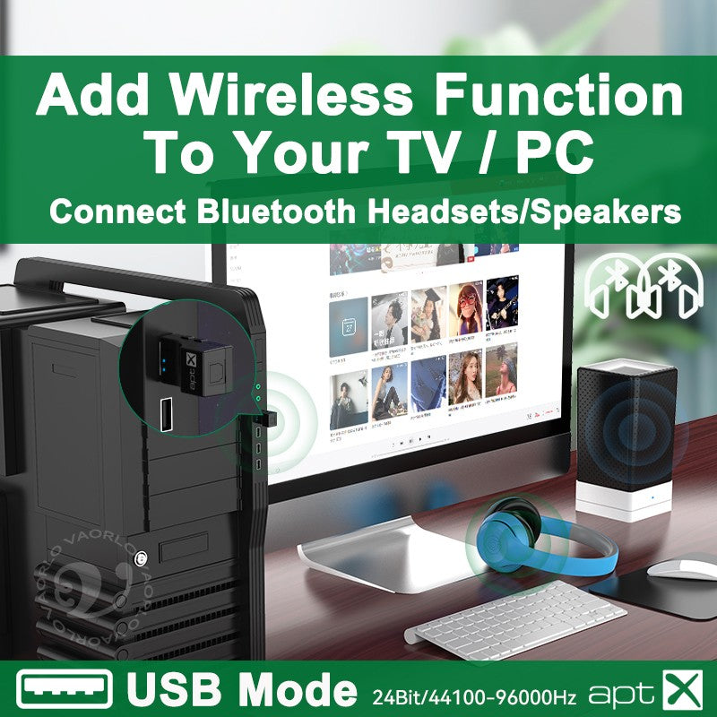 USB Optical Wireless Bluetooth 5.4 Transmitter 2 in 1 Audio Adapter Low Lantency For TV PC PS3/PS4/Xbox Wireless Audio Adapter