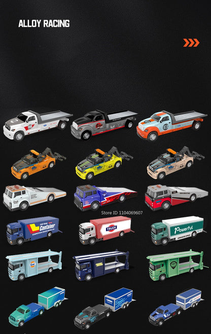 Caminhão de Contêineres em Miniatura Escala 1:64 Carrinhos de Brinquedo de Metal Diecast Reboque com Fricção Veículos de Transporte para Presentes Infantis