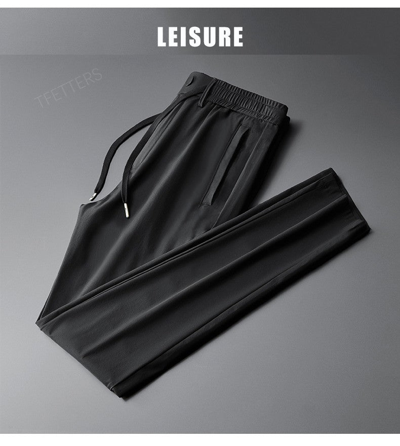 TFETTERS Brand Summer Men Pants New Elastic Waist Casual Solid Color Pants Ice Silk Thin Straight Breathable Loose Sweatpant Men