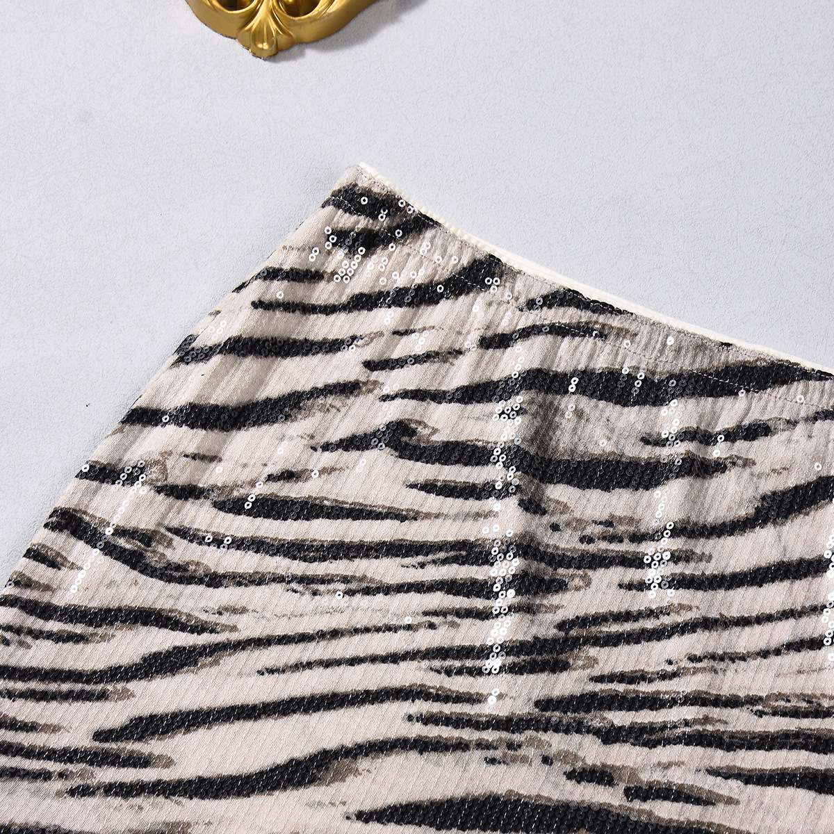 Gtpdpllt Sexy Sequin Zebra Print Sequin Skirts Low Waist Casual Summer Hottie Short Women's Skirt Clubwear Christmas Bodycon