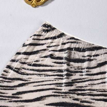 Gtpdpllt Sexy Sequin Zebra Print Sequin Skirts Low Waist Casual Summer Hottie Short Women's Skirt Clubwear Christmas Bodycon