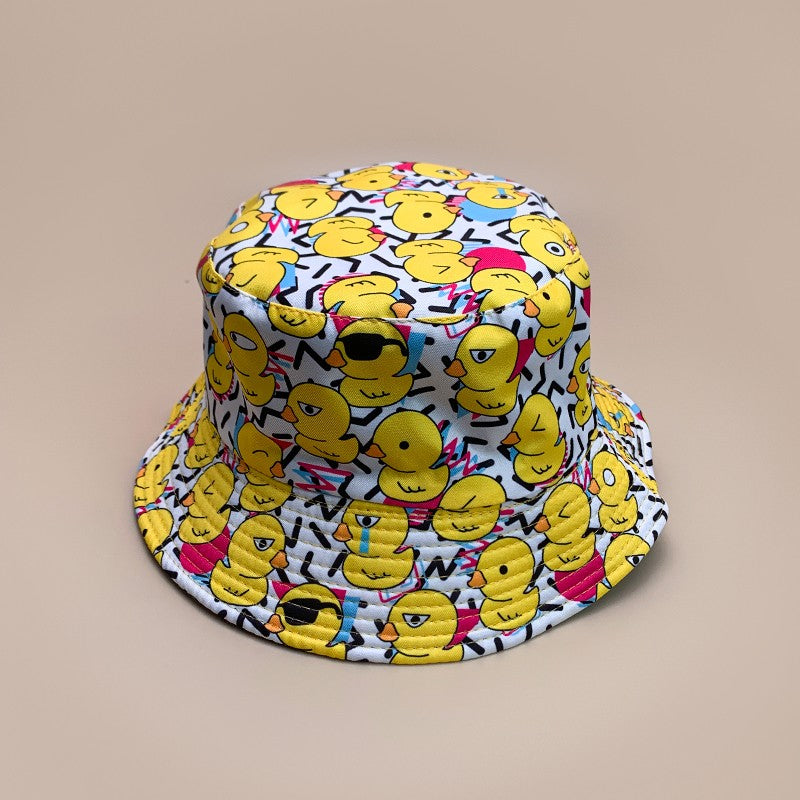 Cartoon Yellow Duck Bucket Hats New Unisex Cute Sunshade Double Sided Wearable Fashion Casual Versatile Outdoor Fisherman Caps