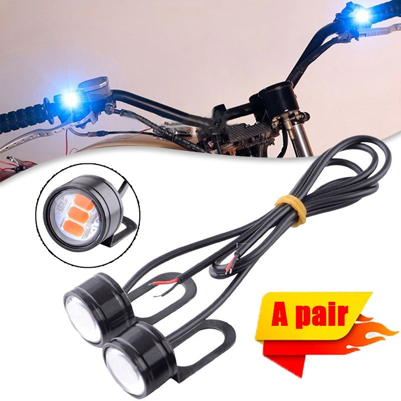 2 peças/par Mini Luz LED Pisca-Pisca Estroboscópica Olho de Águia Para Motocicleta DRL Luz Diurna Neblina Farol Acessórios Para Moto