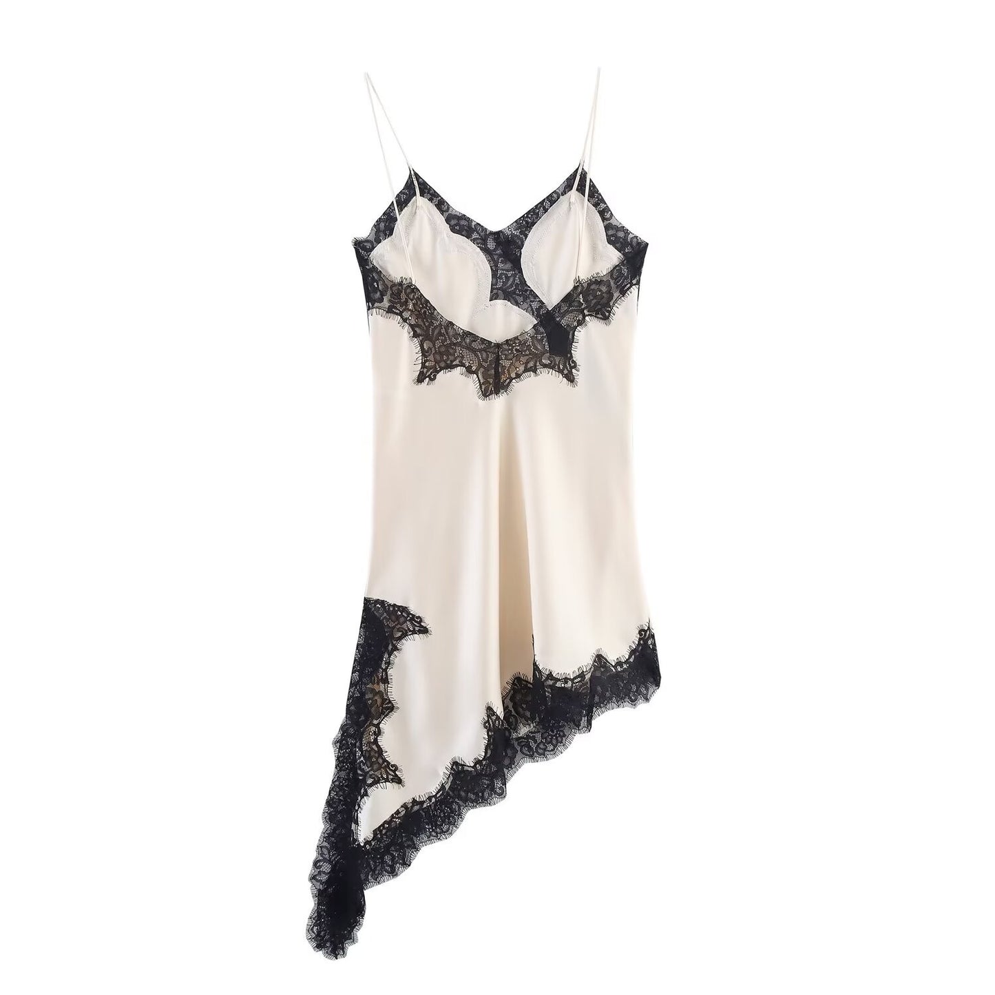 Women Fashion Sexy V-Neck Lace Elegant Halter Dress Asymmetric Hem Dress 2025 Summer New Fashion Holiday Party Beach Dresses