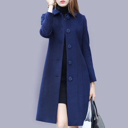 Women Wool Jacket Coat Thick Woolen Overcoat Turn Down Collar Single Breasted Vintage Outerwear Office Lady Autumn Winter 2025