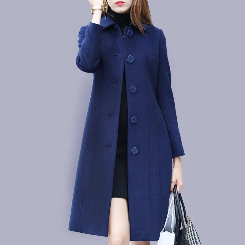 Women Wool Jacket Coat Thick Woolen Overcoat Turn Down Collar Single Breasted Vintage Outerwear Office Lady Autumn Winter 2025