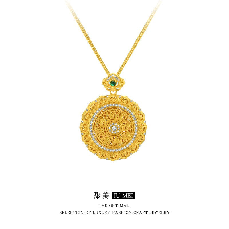 Gold shop 9999 24K real gold Chinese large rotating filigree Ruyi dot diamond eight treasure compass pendant weaving rope
