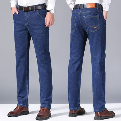 Calça Jeans Masculina Primavera Outono Negócios Casual Confortável Reta Denim Elástica Moda Clássica Macia Premium Azul Preto