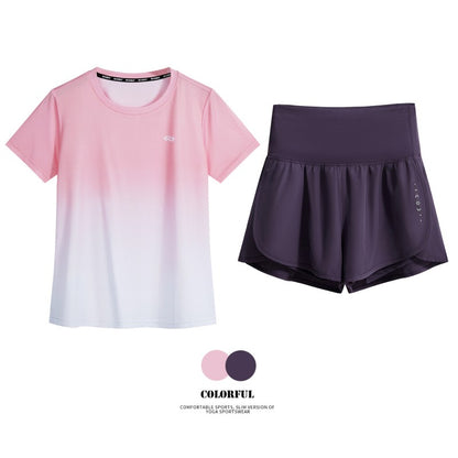 DRUR Women Running Set Quick Dry Loose Workout Outfit 2 Piece Tracksuit Summer Lightweight Gym Top Shorts Suit Badminton Apparel