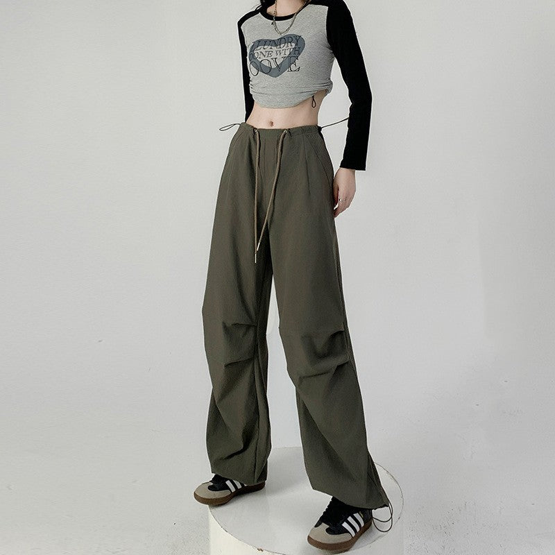 Women's Retro Cargo Pants High Waisted Straight Leg Joggers Casual Sporty Sweatpants for Streetwear