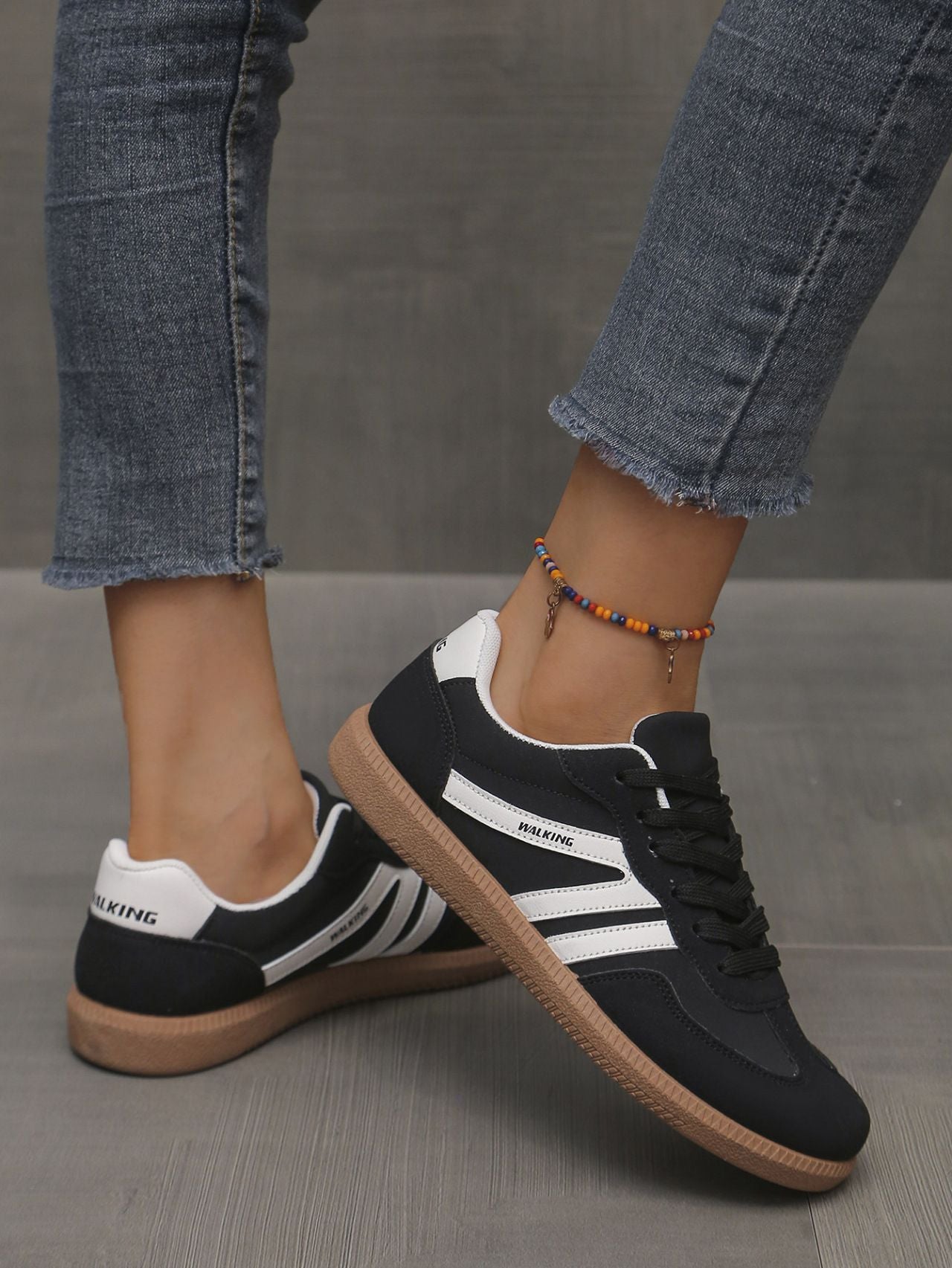 Mix Color Women's Autumn Sneakers Fashion Splicing Flat Heel Vulcanized Shoes Female Lace-Up Non-Slip Pu Leather Casual Shoes