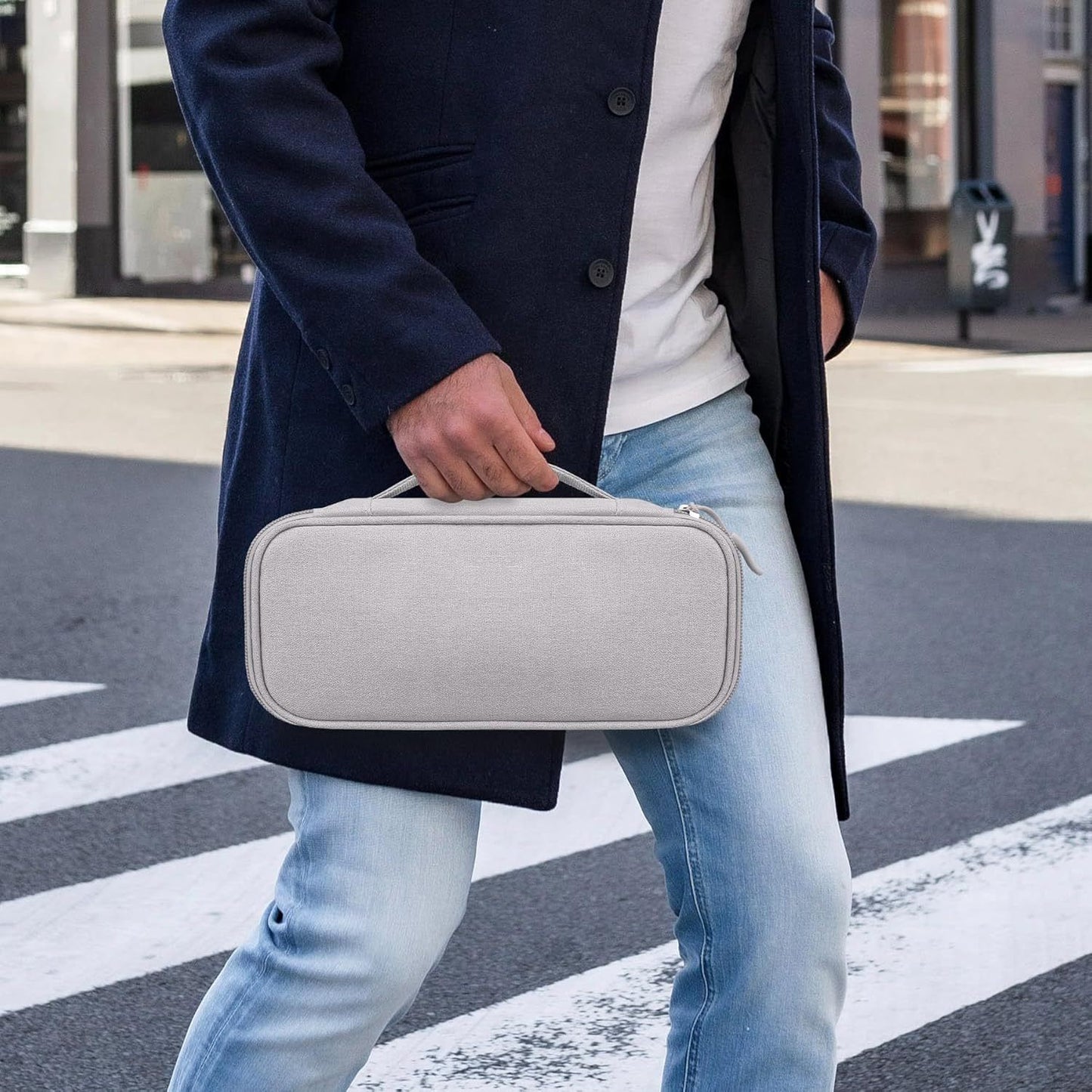 Electronics Travel Organizer Bag with Cable Management Compartments - Light Gray Tech Case with Zippered Pocket