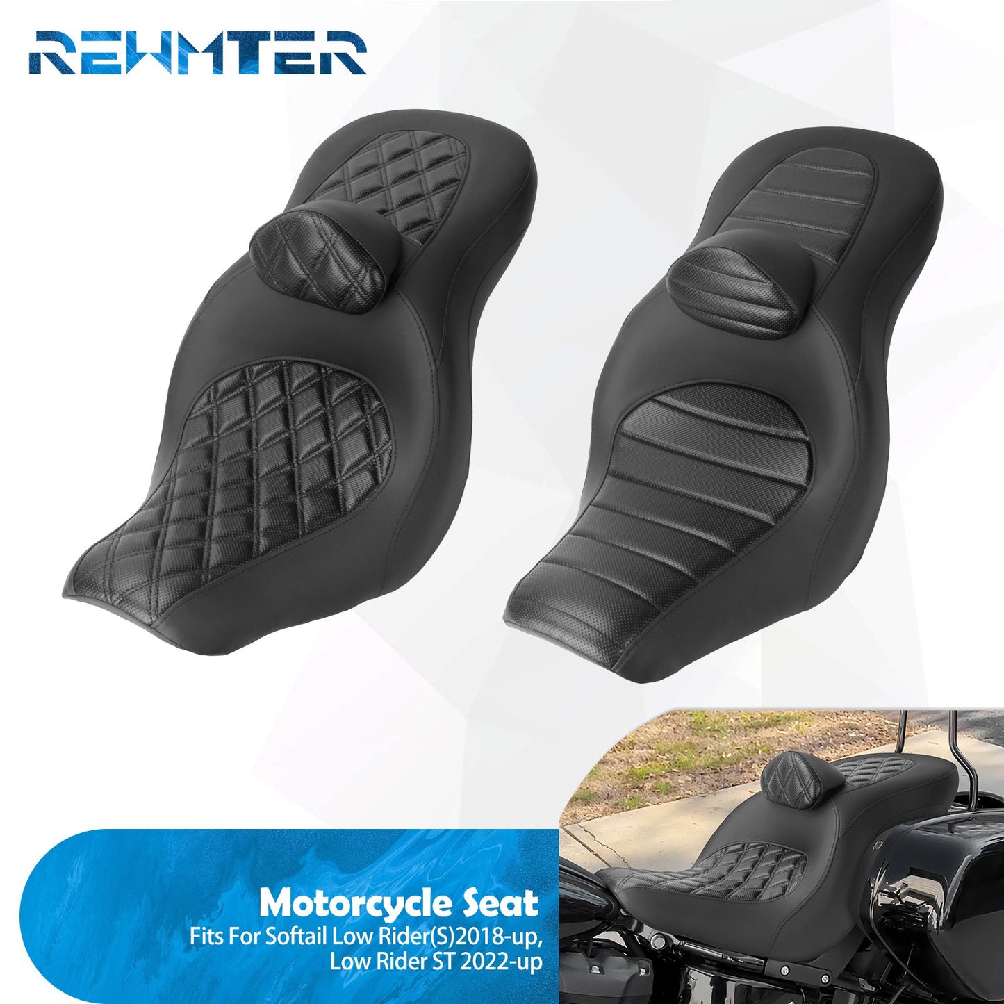 Assento de Passageiro e Condutor de Moto REWMTER com Encosto, Assento Duplo para Harley Softail Low Rider S Sport Glide Low Rider ST 18-24