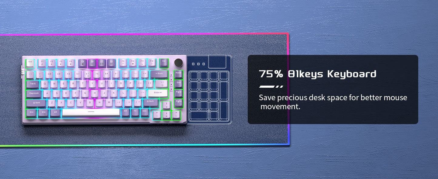 Teclado Mecânico Gamer MageGee SKY81 75%, RGB Gasket Hot Swappable com Fio Personalizado, Amortecimento de Som Cremoso com Botão