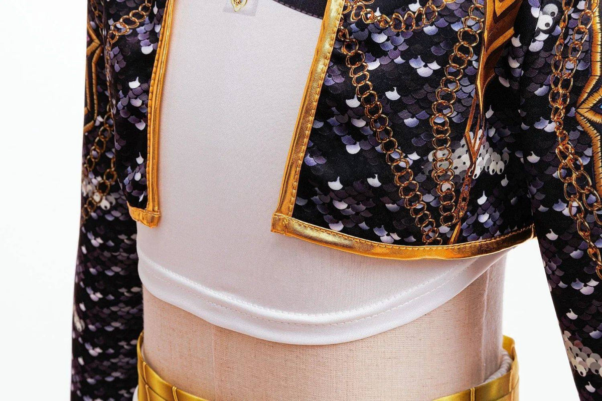 Girls Black?Gold 3D Printed Jacket Shorts Cosplay Set Kids Outfit for Stage Show Birthday Party Halloween Carnival Dress?Up