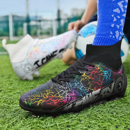 New Football Boots For Man, High Top FG/TF Soccer Shoes High Quality Kids Anti-Slip Grass Training Soccer Cleats Wide Size 31-48