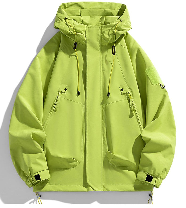 Windbreakers Men Hooded Jacket Zipper Coat Cargo Waterproof Black Bomber Camping Loose Thin Softshell Hooded Hiking Jacket