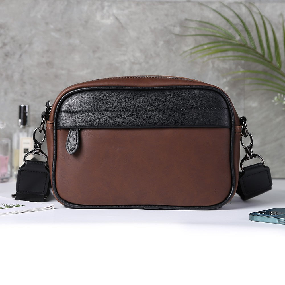 Luxury Business Shoulder Bag for Men Design Plaid PU Leather Messenger Bag Crossbody Bag Casual Zipper Small Square Sling Bag