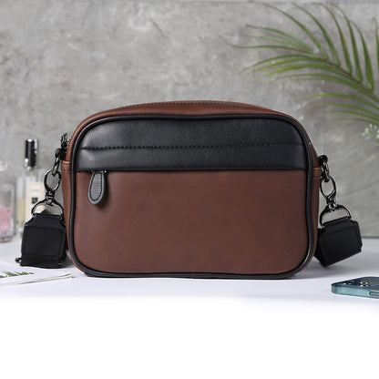 Luxury Business Shoulder Bag for Men Design Plaid PU Leather Messenger Bag Crossbody Bag Casual Zipper Small Square Sling Bag