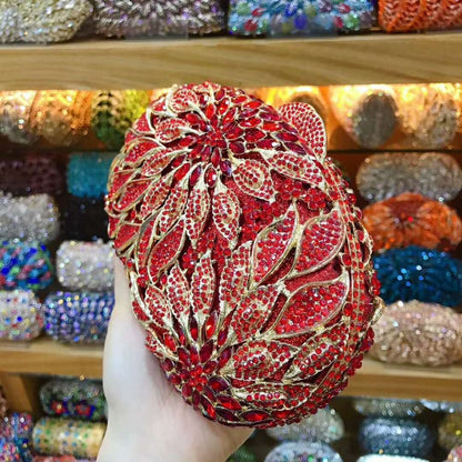 XIYUAN women red/pink/blue/gold/silver Hollow Out Flower Birthday party Crystal Evening bag Clutch purse Minaudiere Handbags